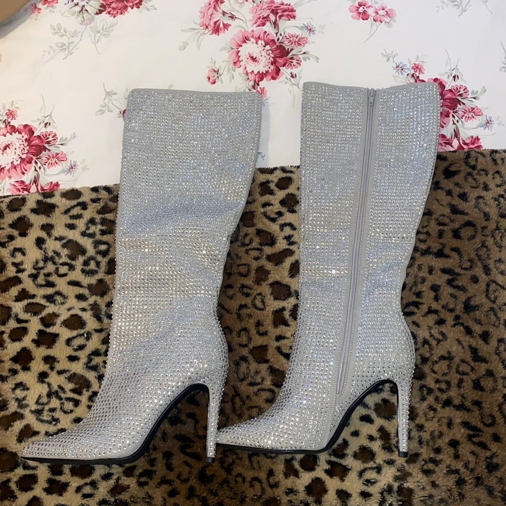 NEW NWB- ShoeDazzle - Rhinestone Stiletto Knee High Boots